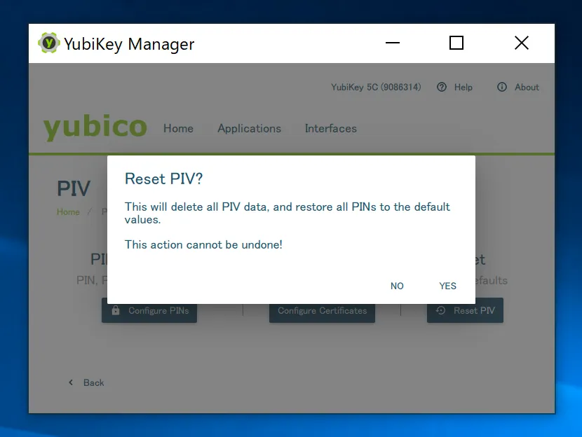 Yubikey ManagerからPINの変更を行うことも可能